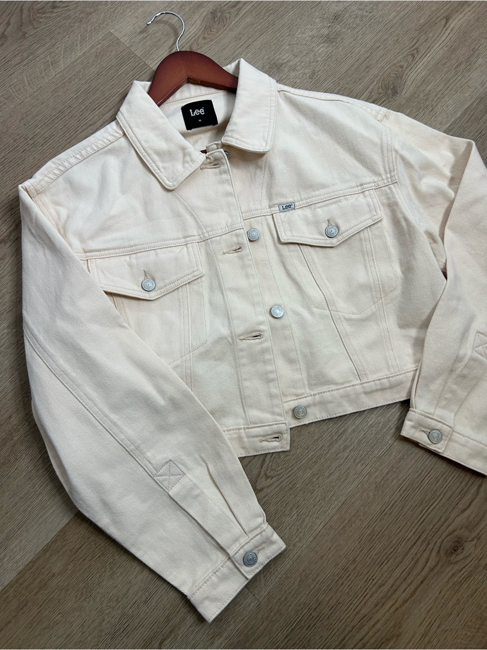 Free People x Lee 100% Cotton Denim Cream Cropped Denim Jacket Boxy Fit